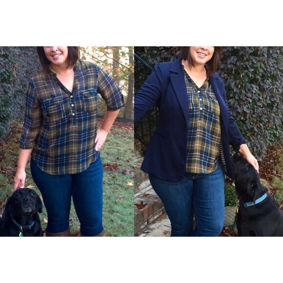 Papermoon StitchFix Talulah Women's Small Plaid Print Henley Blouse - Picture 1 of 8